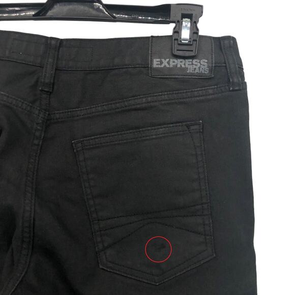 Express Jeans Rocco Slim Fit Skinny Leg Moto Black Grunge Mens 33x32 Act 35x30.5 - Picture 6 of 10